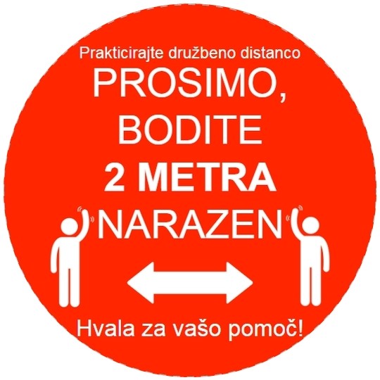 Etiketa s piktogramom: bodite 2 m narazen