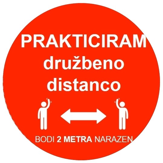 Etiketa s piktogramom: prakticiram druzbeno distanco