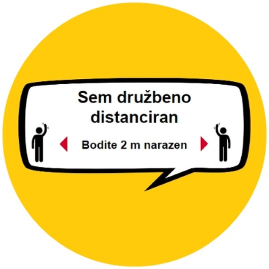 Etiketa s piktogramom: sem druzbeno distanciran