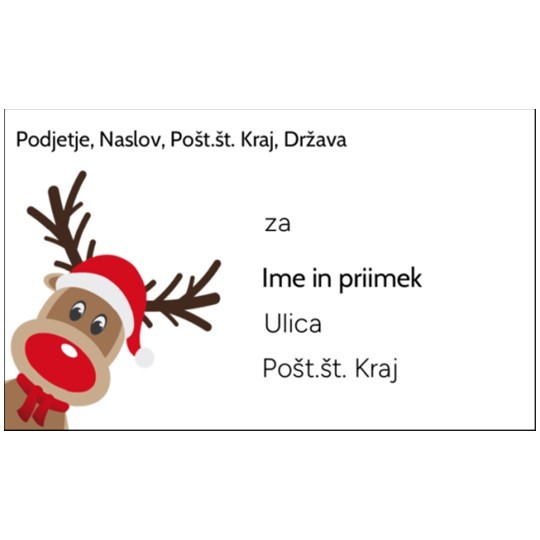 Etikete z božičnimi motivi - jelenček z rogovi in rdečo kapo