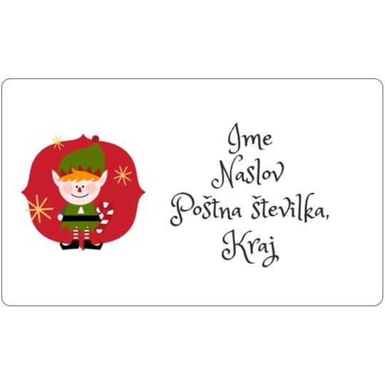 Etiketa z božičnim motivom - nagajivi škrat.