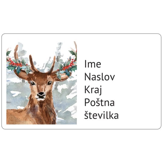 Etiketa z božičnim motivom - jelen z rogovi v naravi