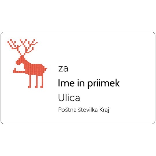 Etiketa z božičnim motivom - severni jelen z iztegnjeno nogo