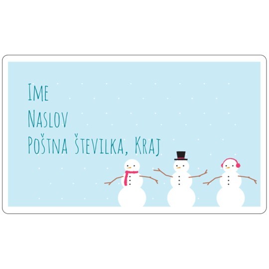 Slika z božičnim motivom - trije snežaki na snegu