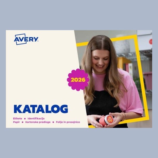 Slika prikazuje naslovno stran kataloga 2026 Avery zweckform proizvodov