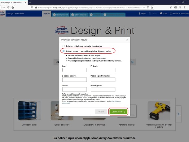 Oblikovanje etiket s programom Avery Design & Print