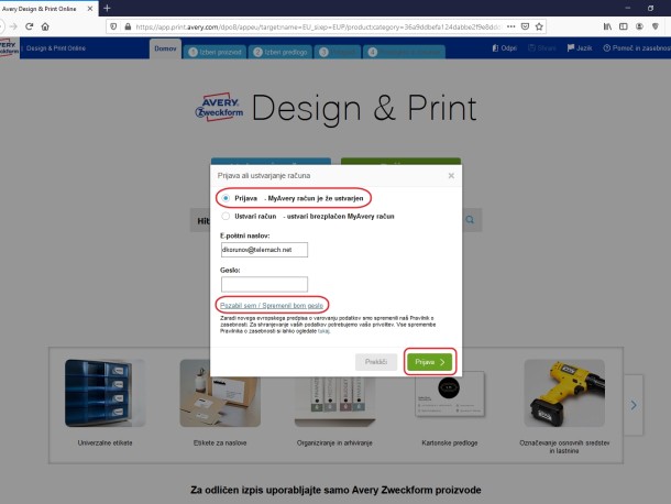 Oblikovanje etiket s programom Avery Design & Print
