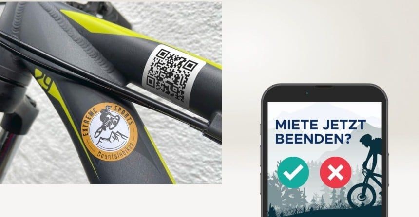 Slika prikazuje okvir kolesa na katerega je prilepljena etiketa s kodo QR