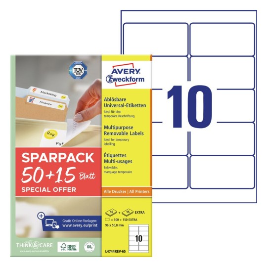 Univerzalne etikete, odstranljive L4744REV-65 Vsebina: etiket: 650 / listov: 65