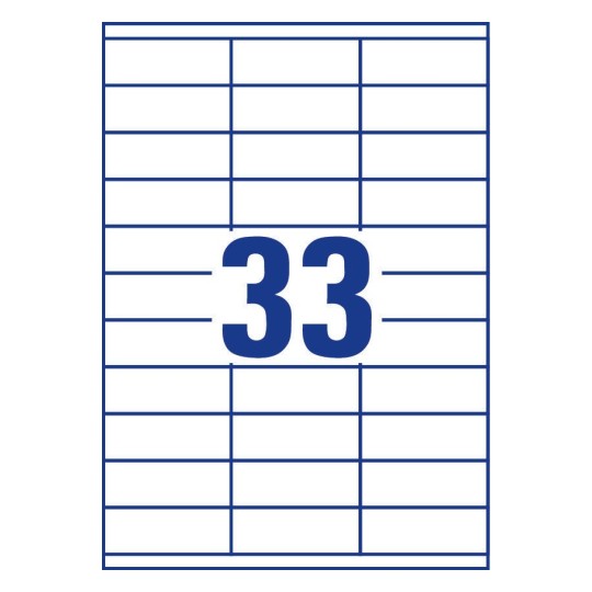 Prikaz razreza etiket: 33 etiket na listu A4