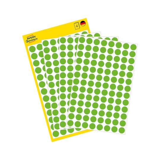 Paketna slika z etiketnimi listi: Avery Zweckform označevalne točke, Artikel: 3592, Format: ⌀ 8 mm, Vsebina: 416 označevalnih točk / 4 lista, 104 označevalne točke/list?