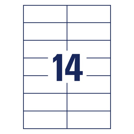 Štancni načrt posameznega lista A4, artikel: 3653, univerzalne etikete, format: 105 x 42,3 mm, 14 etiket/list.