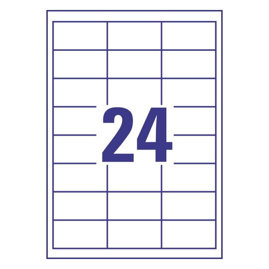 Risba za rezanje posameznega lista A4, Artikel: 3658, univerzalne etikete, format: 64,6 x 33,8 mm, 24 etiket/list.
