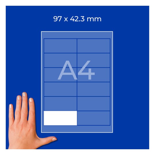 Roka poleg diagrama lista A4 z mrežo in belim pravokotnikom v spodnjem levem kotu?