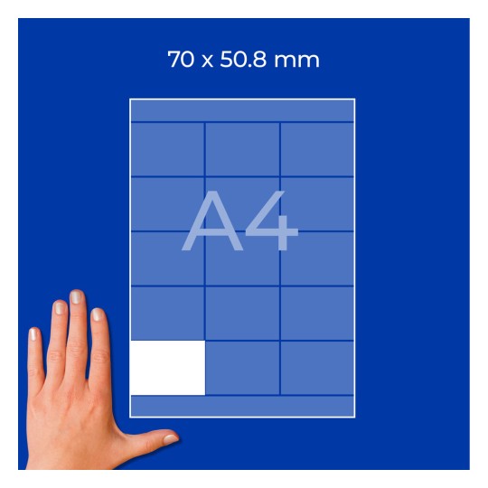 Diagram na listu A4 z mrežo, eno belo celico spodaj levo in roko na levi?