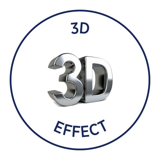 Slika prikazuje sijajen, tridimenzionalen tekst z napisom '3D EFFECT' znotraj krožnega roba.