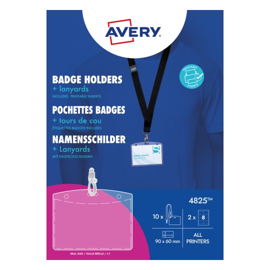 Embalaža: Avery Zweckform, Artikel: 4825, Format: 90 x 60 mm, Primernost za tiskanje: Inkjet, barvni laserski, črno-beli laserski, kopirni stroj, Vsebina: 10 imenskih kartic / 16 vložkov / 2 polji, /polje?