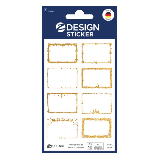 Slika na pakiranju: Z-Design, Artikel: 52096, božični nalepki, 52 x 33 mm, majhna embalaža, 8 nalepk / 1 list.