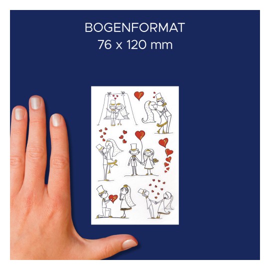 Primerjava velikosti z roko, artikel: 55181, en list dekorativnih nalepk, format: 85 x 160 mm, barva: črna, bela, rdeča.