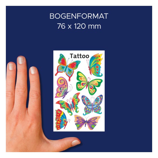 Primerjava velikosti z roko, Članek: 56742, en list otroških tatujev, Format: 85 x 160 mm, Barva: ?