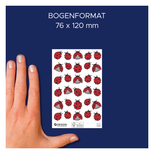 Primerjava velikosti z roko, Artikel: 56888, en list dekorativnih nalepk, Format: 85 x 160 mm, Barva: Pisano?