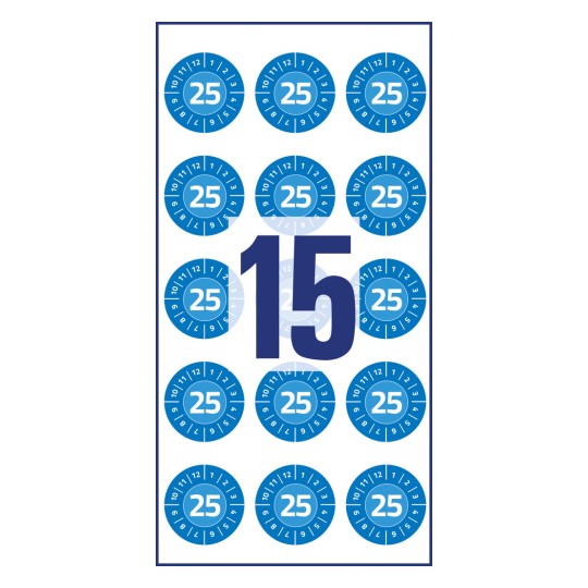 Slika posamezen list, artikel: 6945-2025, pregledne nalepke, format: ⌀ 20 mm, 15 preglednih nalepk/list?