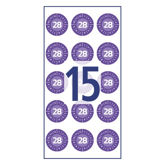 Postavitev, ki prikazuje več okroglih oblik z vsemi številkami 28, s poudarjeno številko 15 v sredini.