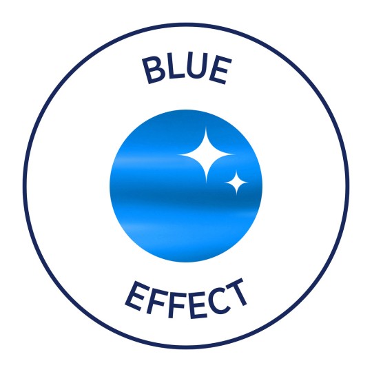 Slika prikazuje moder krog s sijočim učinkom, obdan z belo obrobo, in besede 'BLUE EFFECT' napisane nad in pod krogom v temno modrem pisavi.
