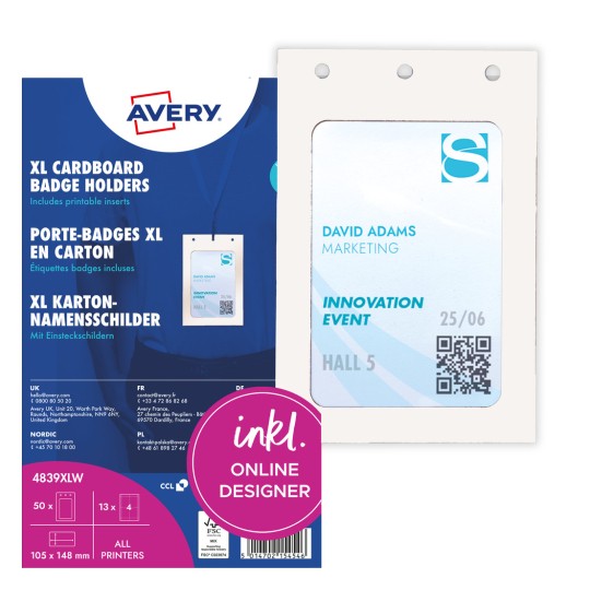 Avery XL kartonska embalaža za držala priponk z vzorčno priponko in veliko številko 4?