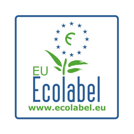 Slika vsebuje logotip EU Ecolabel, ki vključuje zelene elemente, krog zvezd, ki predstavljajo Evropo, in spletno povezavo spodaj.