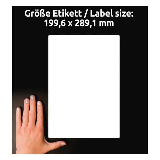 Primerjava velikosti z roko, Artikel: J8167-25, en list poštnih nalepk, format: 199,6 x 289,1 mm, barva: bela?