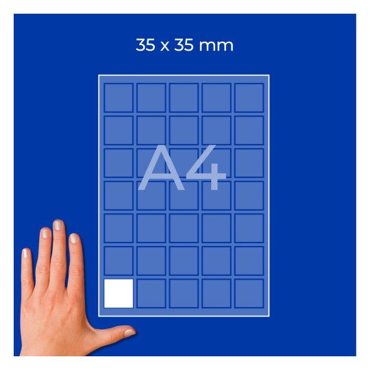 Mreža na listu A4 s kvadrati velikosti 35×35 mm, z enim belim kvadratom in roko spodaj levo?