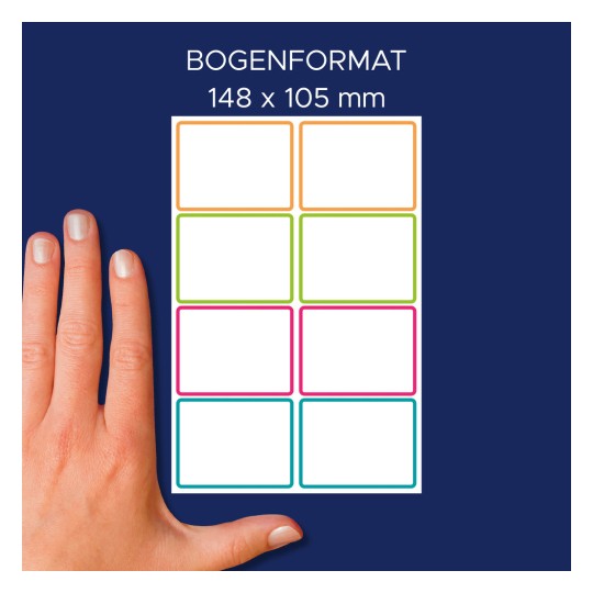 Primerjava velikosti z roko, artikel: NAME16C, en list imenskih etiket, format: 34 x 48 mm, barva: ?