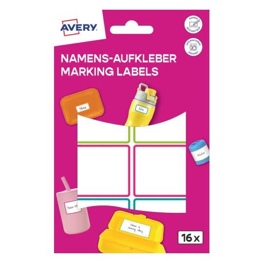 Podoba pakiranja: Avery, artikel: NAME16C, format: 34 x 48 mm, vsebina: 16 etiket / 2 lista, 8 etiket/rola?