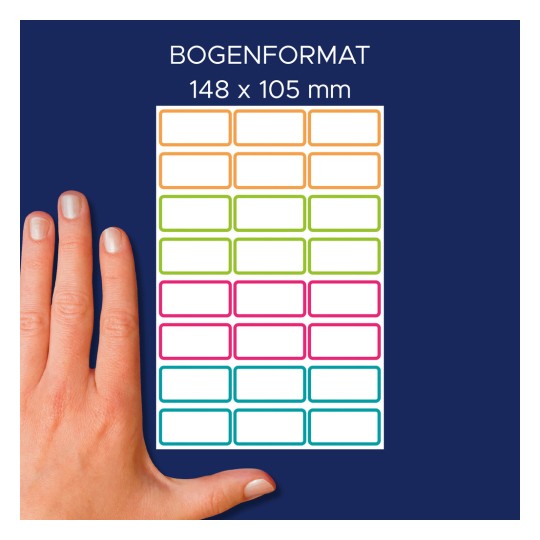 Primerjava velikosti z roko, Artikel: NAME48C, en list nalepk z imeni, format: 15 x 32 mm, barva: ?