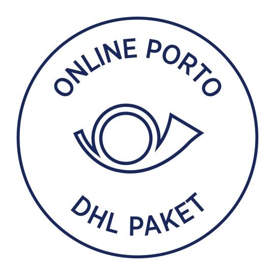 Slika prikazuje krožni logotip ali žig, ki ima na vrhu napis 'ONLINE PORTO' in na dnu 'DHL PAKET', v sredini pa je grafika, ki spominja na oko.