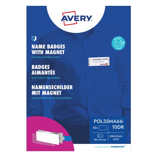 Slika pakiranja: Avery Zweckform, Artikel: POL35MA66-10DR, Format: 80 x 34 mm, primernost tiskanja: barvni laser, črno-beli laser, inkjet, vsebina: 10 oznak / 32 vstavljivih oznak / 2 lista, /list?