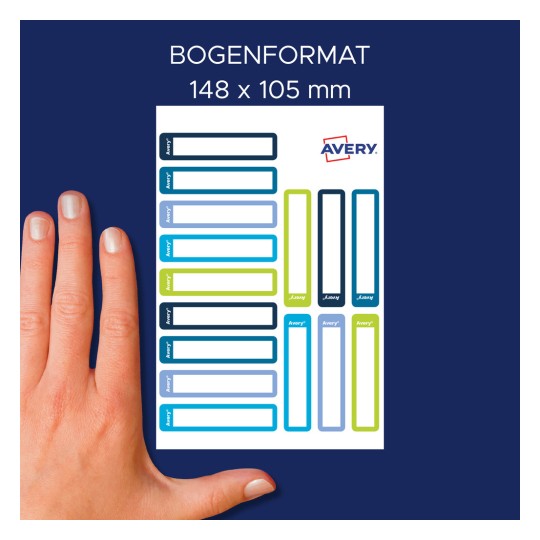 Primerjava velikosti z roko, artikel: RESMI30G, en list nalepk za označevanje svinčnikov, format: 10 x 50 mm, barva: ?