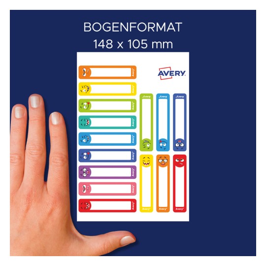 Primerjava velikosti z roko, artikel: RESMI30S, en list nalepk za označevanje pisal, format: 10 x 50 mm, barva: ?