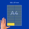Roka ob listu A4 z mrežo in eno rumeno celico spodaj levo, besedilo »105 x 37 mm«?