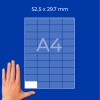 Roka poleg diagrama na mreži formata A4 z oznako 52,5 x 29,7 mm na modrem ozadju?