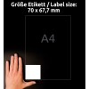 Primerjava velikosti z roko, artikel: 3661, en list univerzalnih etiket, format: 70 x 67,7 mm, barva: bela?