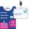 Slika na embalaži s kartonskim listom: Avery Zweckform priponke za imena s sponko, izdelek: 4822, velikost: 90 x 60 mm, primerno za tiskalnike: Inkjet, barvni laserji, črno-beli laserji, kopirni stroji, vsebina: 25 priponk za imena / 32 vstavnih kartic / 4 listi / list?