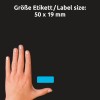 Primerjava velikosti z roko, artikel: 51047, en list barvnih etiket, format: 50 x 19 mm, barva: modra, rumena, neonsko zelena, neonsko oranžna, neonsko rdeča.