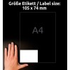Primerjava velikosti z roko, artikel: 6138, list univerzalnih nalepk, format: 105 x 74 mm, barva: bela.
