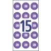 Postavitev, ki prikazuje več okroglih oblik z vsemi številkami 28, s poudarjeno številko 15 v sredini.
