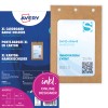 Slika embalaže s kartonskim listom: Avery Zweckform žepki za imenska obeležja veliki, artikel: 4839XL, format: 105 x 148 mm, primerno za tisk: laserski črno-beli, barvni laserski tiskalnik, inkjet, laser, vsebina: 50 imenskih obeležij / 52 vstavnih obeležij / 13 listov.