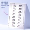 Slika prikazuje list, ki vsebuje 16 vložkov z oznako 'Avery' in imenom 'Paul Meyer' za tiskanje. Nakazuje na tiskanje lastnih vložkov.