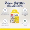 Slika prikazuje škatlo z etiketo v roli, ki so združljive z Dymo LabelWriter. Izpostavlja značilnosti izdelka, vključno z visoko kakovostjo, trajnim etiketami, garancijo vračila denarja in okolju prijaznimi lastnostmi.