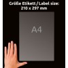 Slika prikazuje roko, ki drži list papirja velikosti A4, z označenimi dimenzijami 210 x 297 mm. Ozadje je črno, kar poudarja papir in roko.